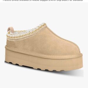Suede Platform Fleece-Lined Slip-On Clog - Beige